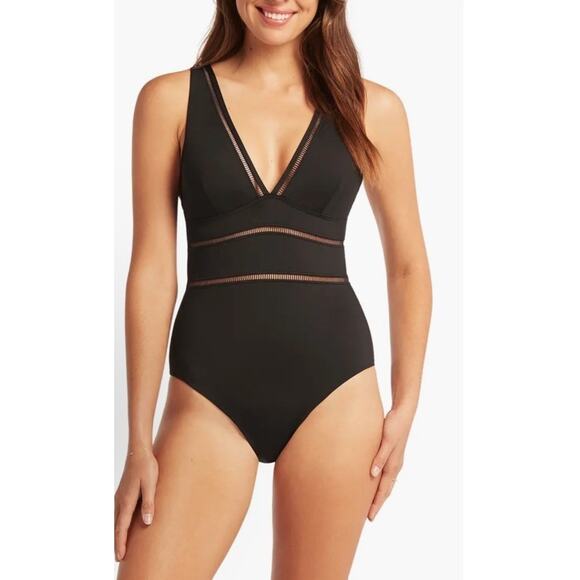 SEA LEVEL ESSENTIALS SPLICED ONE PIECE size 6 Black NWT $136 - Picture 1 of 16